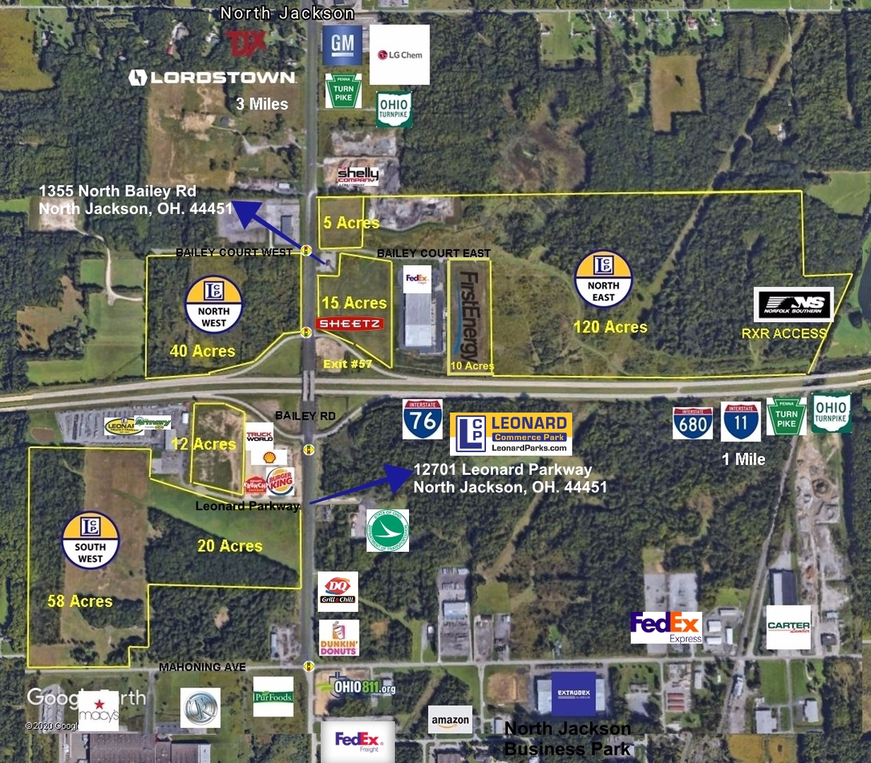 Leonard Commerce Parks aerial map at Interstate 76 and Bailey Road